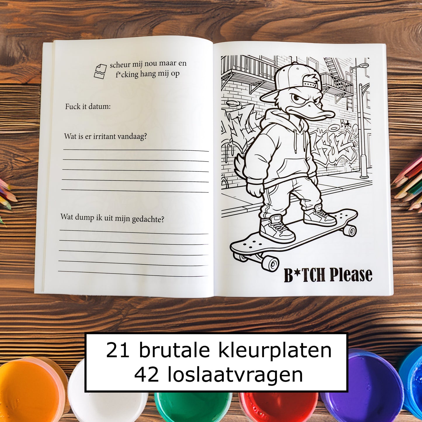 Pleur Op Ik Kleur ! Urban brutaal anti stress kleurboek voor volwassenen Als alles even k*t is - 21 rauwe kleurplaten + 42 vragen - f*ck it krasboek