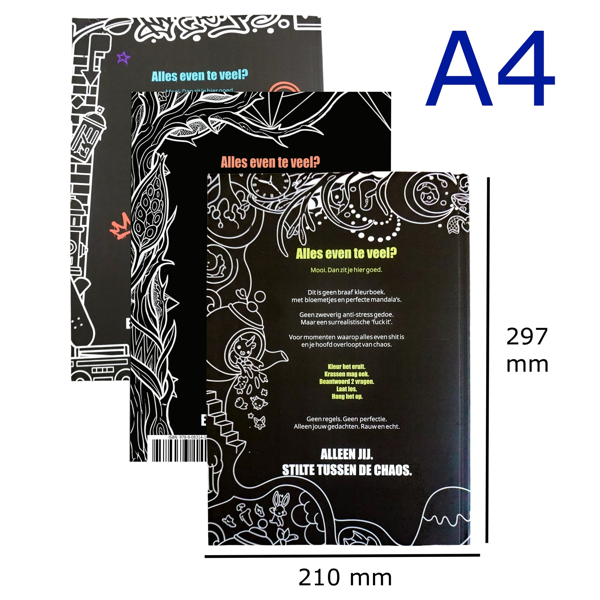 3 Set Pleur Op Ik Kleur ! Diverse brutale anti stress kleurboeken voor volwassenen Als alles even k*t is - 82 rauwe kleurplaten + 164 vragen - f*ck it krasboeken set Premium, Surrealistisch & Urban.